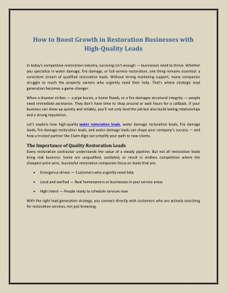 How to Boost Growth in Restoration Businesses with High