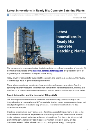 Latest Innovations in Ready Mix Concrete Batching Plants