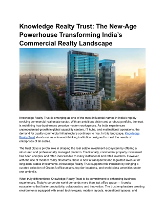 Knowledge Realty Trust: Transforming India’s Commercial Realty