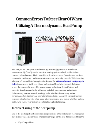 Common Errors To Steer Clear Of When Utilizing A Thermodynamic Heat Pump