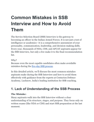 Common Mistakes in SSB Interview and How to Avoid Them