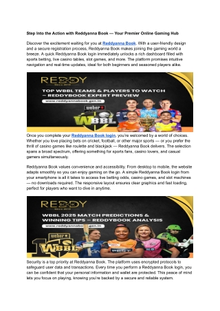 Step Into the Action with Reddyanna Book — Your Premier Online Gaming Hub