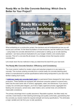 Ready Mix vs On-Site Concrete Batching Which One Is Better for Your Project