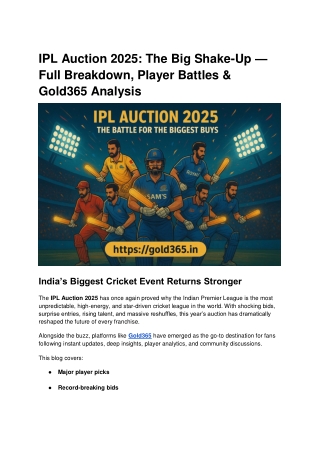 IPL Auction 2025_ The Big Shake-Up — Full Breakdown, Player Battles & Gold365 Analysis