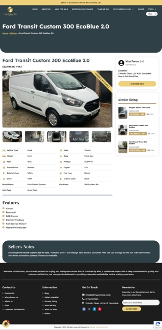 Ford Transit Custom 300 EcoBlue 2.0 for Sale UK Listing