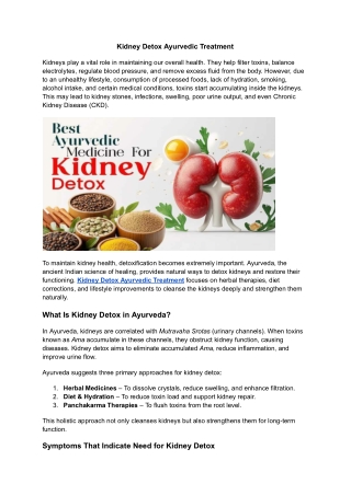 Kidney Detox Ayurvedic Treatment