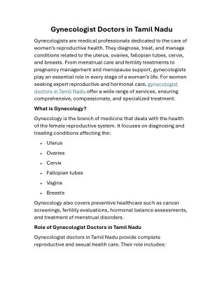 Gynecologist Doctors in Tamil Nadu