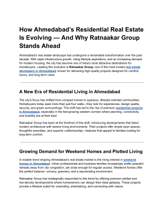 How Ahmedabad’s Residential Real Estate Is Evolving — And Why Ratnaakar Group Stands Ahead