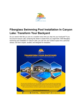 Fiberglass Swimming Pool Installation In Canyon Lake- Transform Your Backyard