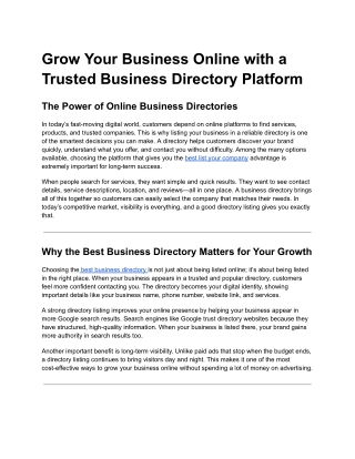 Grow Your Business Online with a Trusted Business Directory Platform