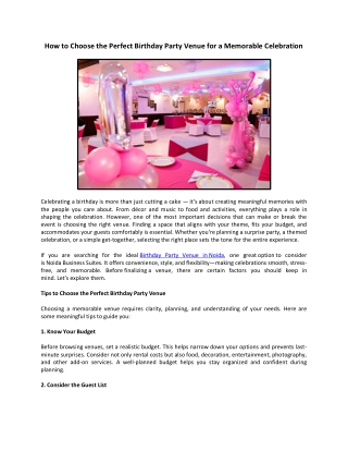 How to Choose the Perfect Birthday Party Venue for a Memorable Celebration