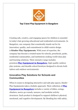 Top 5 best Play Equipment in Bangalore