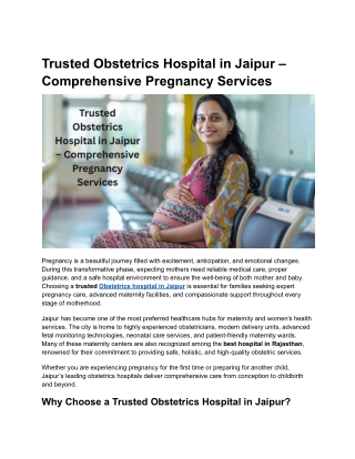 Trusted Obstetrics Hospital in Jaipur – Comprehensive Pregnancy Services