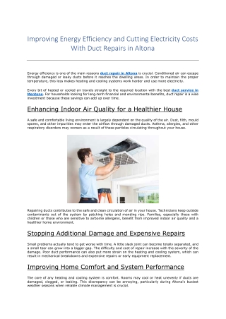 Improving Energy Efficiency and Cutting Electricity Costs With Duct Repairs in Altona