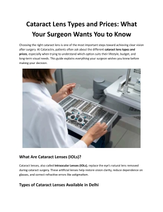 Cataract Lens Types and Prices What Your Surgeon Wants You to Know