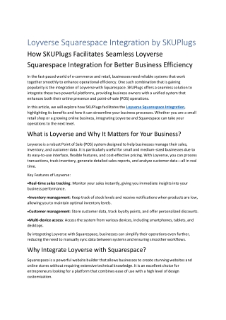 Loyverse POS Squarespace Integration by SKUPlugs