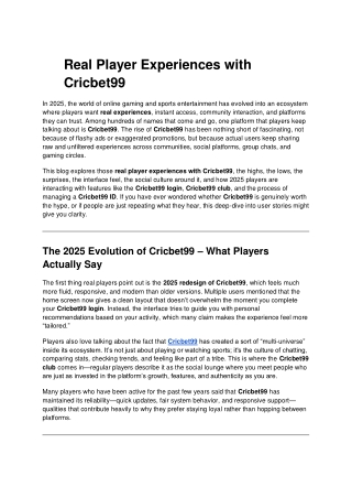 Real Player Experiences with Cricbet99