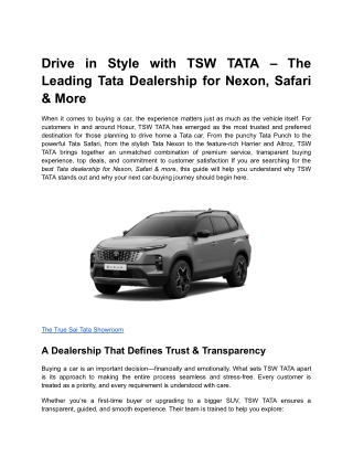 Drive in Style with TSW TATA – The Leading Tata Dealership for Nexon, Safari & More