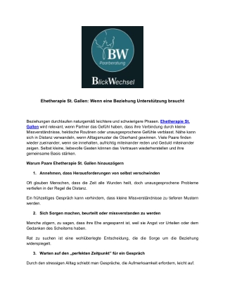 Ehetherapie St. Gallen: Wenn eine Beziehung Unterstützung braucht