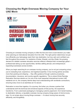 Choosing the Right Overseas Moving Company for Your UAE Move