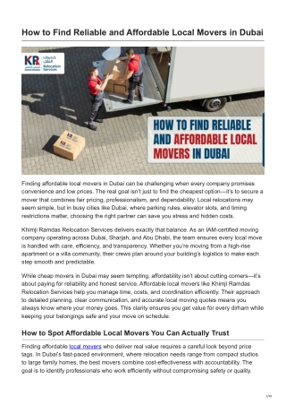 How to Find Reliable and Affordable Local Movers in Dubai