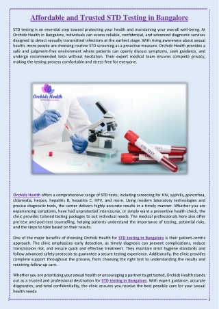 Affordable and Trusted STD Testing in Bangalore