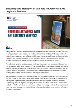 Ensuring Safe Transport of Valuable Artworks with Art Logistics Services