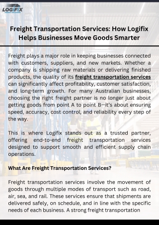 Freight Transportation Services: How Logifix Helps Businesses Move Goods Smarter