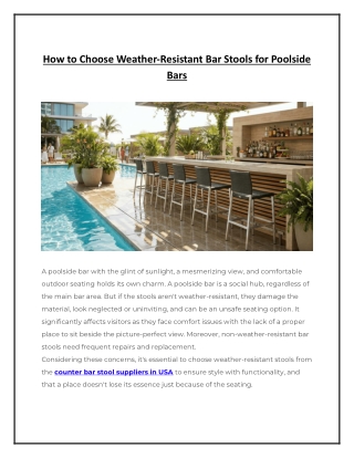 How to Choose Weather Resistant Bar Stools for Poolside Bars