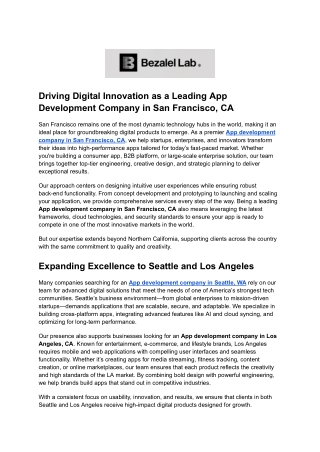 Driving Digital Innovation as a Leading App Development Company in San Francisco, CA