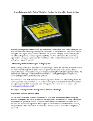 How to Challenge an Unfair Parking Ticket When Your Case Has Reached the Court L