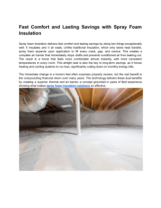 Fast Comfort and Lasting Savings with Spray Foam Insulation