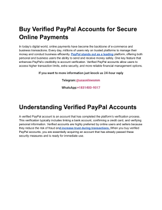 Buy Verified PayPal Accounts for Secure Online Payments