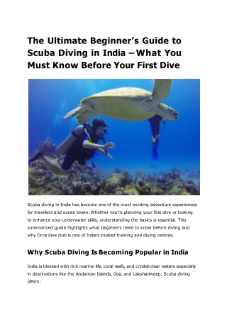 The Ultimate Beginner’s Guide to Scuba Diving in India – What You Must Know Before Your First Dive