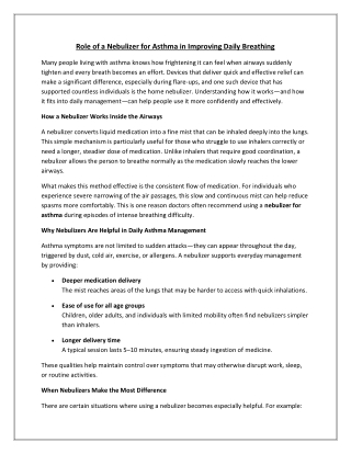 Role of a Nebulizer for Asthma in Improving Daily Breathing