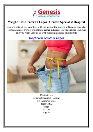 Weight Loss Center In Lagos Genesis Specialist Hospital
