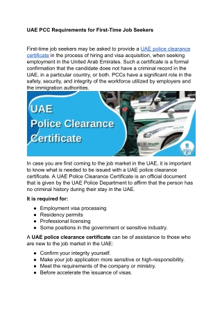 UAE PCC Requirements for First-Time Job Seekers