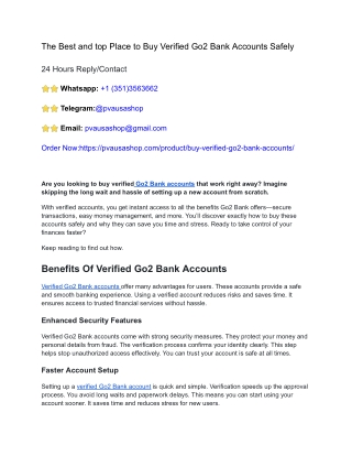 The Best and top Place to Buy Verified Go2 Bank Accounts Safely