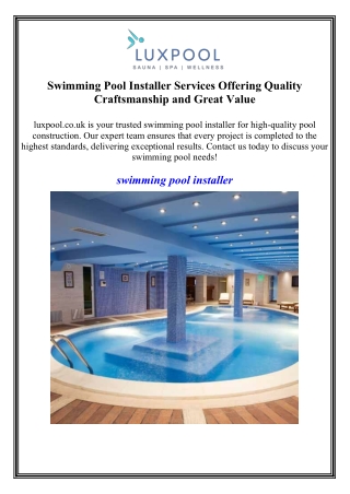 Swimming Pool Installer Services Offering Quality Craftsmanship and Great Value