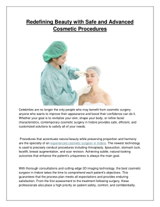 Redefining Beauty with Safe and Advanced Cosmetic Procedures