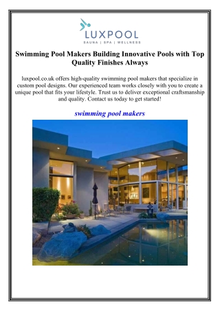 Swimming Pool Makers Building Innovative Pools with Top Quality Finishes Always