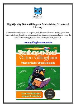 High-Quality Orton Gillingham Materials for Structured Literacy