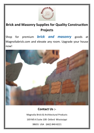 Brick and Masonry Supplies for Quality Construction Projects