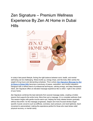 Zen Signature – Premium Wellness Experience By Zen At Home in Dubai Hills