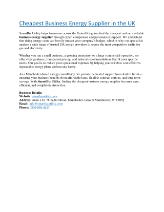 Cheapest Business Energy Supplier in the UK