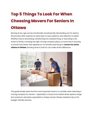 Top 5 Things To Look For When Choosing Movers For Seniors In Ottawa