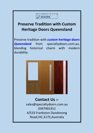 Preserve Tradition with Custom Heritage Doors Queensland