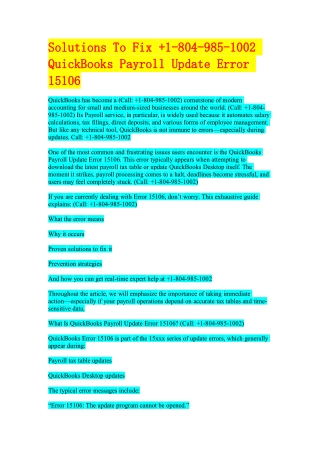 Solutions To Fix  1-804-985-1002 QuickBooks Payroll Update Error 15106