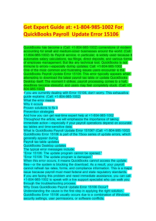 Get Expert Guide at:  1-804-985-1002 For QuickBooks Payroll  Update Error 15106 