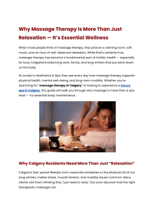 Why Massage Therapy Is More Than Just Relaxation — It’s Essential Wellness